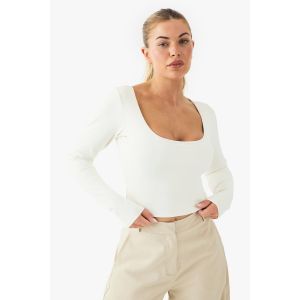 Haut À Manches Longues En Tissu Doux Comme Du Beurre Avec Encolure Échancrée Et Rembourrage Intégré - Blanc Cassé - 42, Blanc Cassé