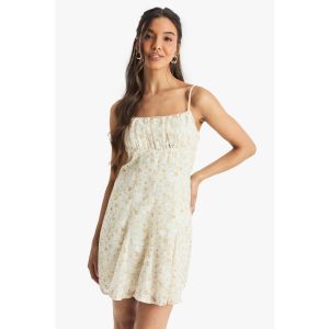 Burnout Floral Robe Mini À Brides Et Ourlet Godet - Blanc Ivoire - 38, Blanc Ivoire