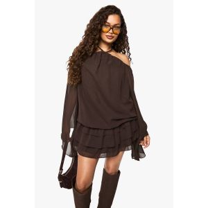Mini Robe En Chiffon À Encolure Halter Et Manches Kimono - Marron Chocolat - 36, Marron Chocolat