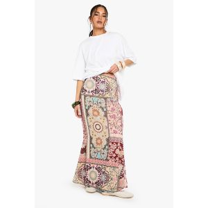 Jupe Maxi Tissée Patchwork Au Motif Cachemire - Rose - 34, Rose