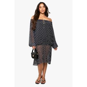 Robe Mini En Maille Transparente À Pois Et Ourlet Drop Hem - Noir - 54, Noir