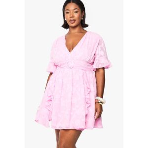 Robe Patineuse Grande Taille Burnout Floral À Manches D'Ange - Nude/Coquille D'Œuf - 44, Nude/Coquille D'Œuf