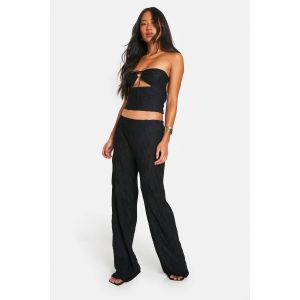 Pantalon À Jambes Larges Texturé À Effet Froissé - Noir - 42, Noir