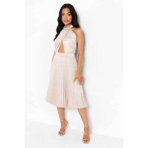 "Petite" - Robe Mi-Longue Dos Nu Satinée Plissée - Champagne - 6, Champagne