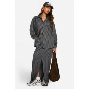 Jupe Maxi À Fines Rayures Avec Fente Avant - Gris Anthracite - 36, Gris Anthracite