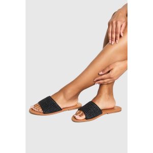 Sandale Mule En Raphia Pour Pieds Larges - Noir - 40, Noir
