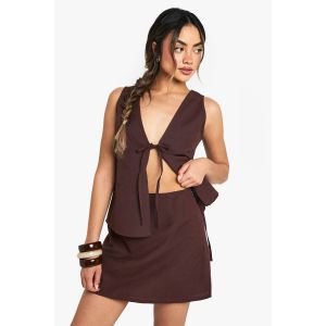 Jupe Mini A-Line En Lin - Marron Chocolat - 44, Marron Chocolat