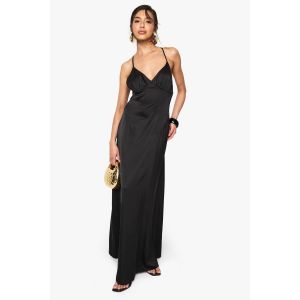 Robe Nuisette En Satin Croisée À Fines Bretelles - Noir - 44, Noir