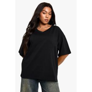 T-Shirt Oversize En Coton Pour Grandes Tailles À Col En V - Noir - 50, Noir