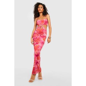 O Ring Robe Maxi Abstraite À Découpes - Rose Fuchsia - 44, Rose Fuchsia