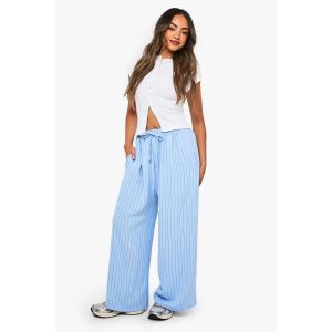 Pantalon Ample En Lin À Rayures - Bleu Poudré - S/M, Bleu Poudré