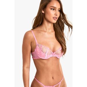Soutien-Gorge Balconette À Quart De Tasse Brodé D'Un Cœur - Rose - 36B, Rose