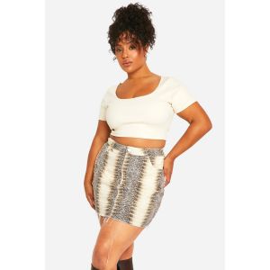 "Plus" Mock Croc Jupe Mini En Denim - Neutral - 50, Neutral