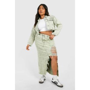 Jupe Maxi En Denim Déchiré Acid Wash Khaki "Plus" - Vert Kaki - 56, Vert Kaki