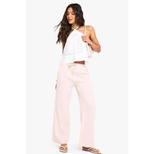 Pantalon Droit À Taille Nouée En Étamine - Rose - M/L, Rose