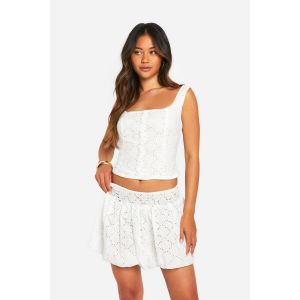 Jupe Mini À Boules Puff Broderie - Blanc Ivoire - 40, Blanc Ivoire