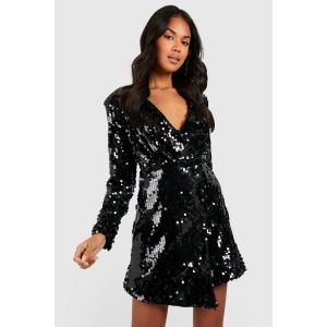 Robe Blazer De Soirée À Paillettes Avec Épaulettes - Noir - 38, Noir