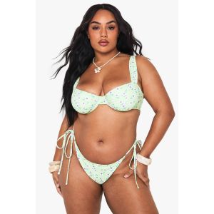 "Plus" Floral Culotte De Bikini Taille Haute À Nouer Sur Le Côté - Vert - 48, Vert