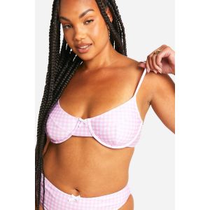 "Plus" Haut De Bikini À Armatures Et Imprimé Gingham - Rose - 56, Rose