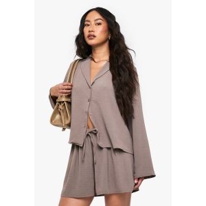 Ensemble Chemise Et Short Tissé Martelé - Marron Moka - 34, Marron Moka