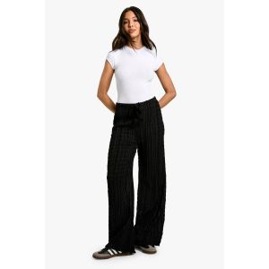 Pantalon À Cordon En Texture Froissée - Noir - 36, Noir