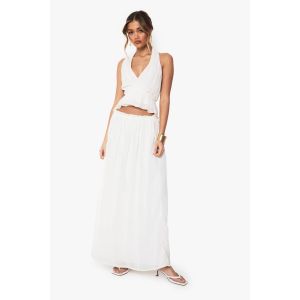 Jupe Maxi Plissée Évasée À Taille Basse - Blanc Ivoire - 38, Blanc Ivoire