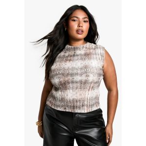 Haut Grande Taille À Col Haut Plissé À Motif Synthétique - Gris - 46, Gris