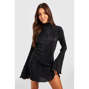 Robe Courte Plissée À Manches Évasées - Noir - 38, Noir