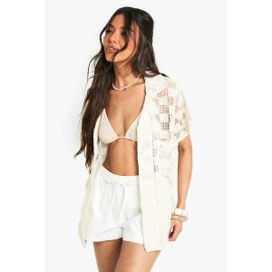 Chemise En Crochet Et Tricot Texturée - Blanc Cassé - 42, Blanc Cassé