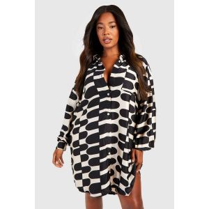 Grande Taille - Robe Chemise Oversize Imprimée - Noir - 46, Noir