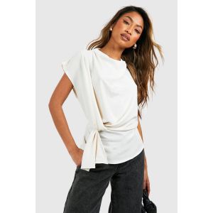 Blouse À Col Drapé À Noeud Frontal Martelé - Blanc Cassé - 36, Blanc Cassé