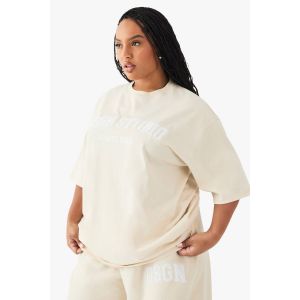 "Plus" Dsgn Studio T-Shirt En Tissu Éponge Brodé - Blanc Écru - 46, Blanc Écru