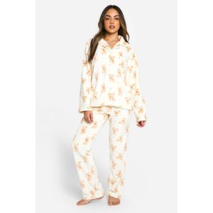 Bear Fleece Button Front Pyjama Set - Blanc Cassé - 42, Blanc Cassé