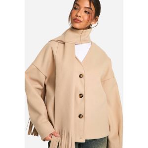 2 En 1 Veste Look Laine Avec Détail Écharpe - Gris Pierre - 40, Gris Pierre