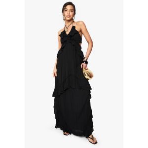 Robe Maxi Smock À Volants En Toile À Fromage - Noir - 40, Noir