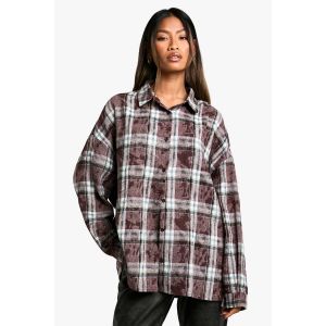 Chemise Oversize À Carreaux Ornée - Rouge Bordeaux - 34, Rouge Bordeaux