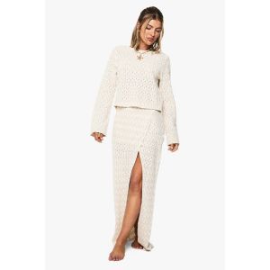 Jupe Maxi De Plage Tricotée Zig Zag - Beige - M, Beige