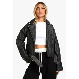Veste De Motard En Synthétique Au Look Vintage - Gris - 40, Gris