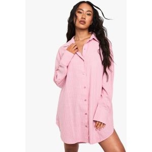 Chemise De Nuit Pyjama Oversize Rayée En Coton - Rose - 38, Rose