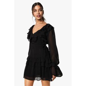 Robe Skater À Volant Et Taille Froncée - Noir - 46, Noir