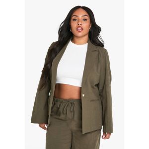"Plus" Blazer Simple Boutonnage Effet Lin Texturé - Vert Kaki - 44, Vert Kaki