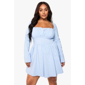 Robe Patineuse À Corset Bengaline À Manches Longues "Plus" - Bleu Pastel - 48, Bleu Pastel