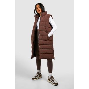 Zip Detail Maxi Gilet - Marron Chocolat - 36, Marron Chocolat