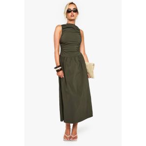 Robe Midaxi Sans Manches À Taille Basse Froncée - Vert Kaki - 36, Vert Kaki