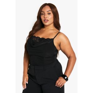 Body "Plus"-Size En Tissu Fluide Avec Insert En Dentelle - Noir - 54, Noir
