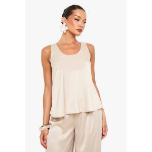 Camisole En Satin À Encolure Échancrée - Gris Pierre - 44, Gris Pierre