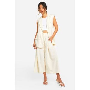Culottes À Rayures Ton Sur Ton À Jambes Larges - Blanc Cassé - 34, Blanc Cassé