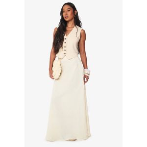 Jupe Maxi Ligne Look Lin - Gris Pierre - 34, Gris Pierre
