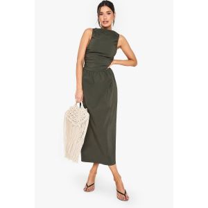 Robe Midaxi Sans Manches À Taille Tombante Et Froncée Pour Grandes Silhouettes - Vert Kaki - 36, Vert Kaki