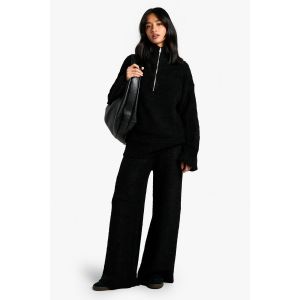 "Petite" Half Zip Pull-Over Oversize Et Pantalon À Jambes Larges Borg Tricot Coordonné - Noir - M, Noir